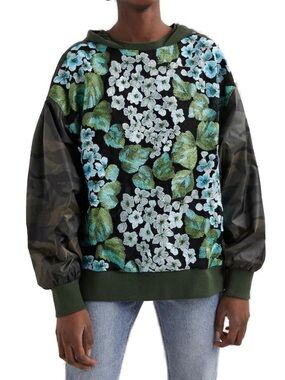 Desigual Embroidered Floral Camo Hoodie